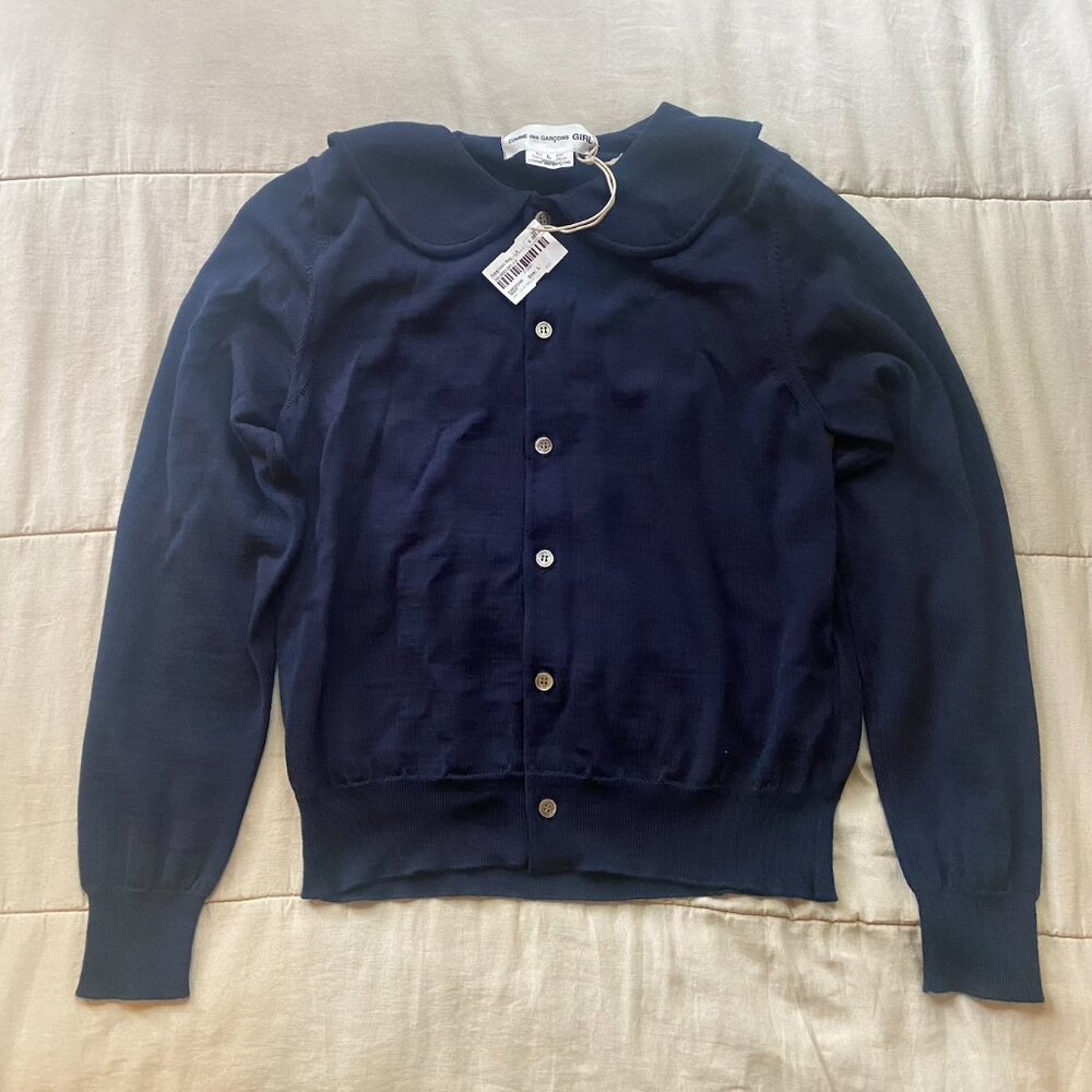 Comme Des Garçons Girl 100% Wool Cardigan Open Front Navy Large CDG